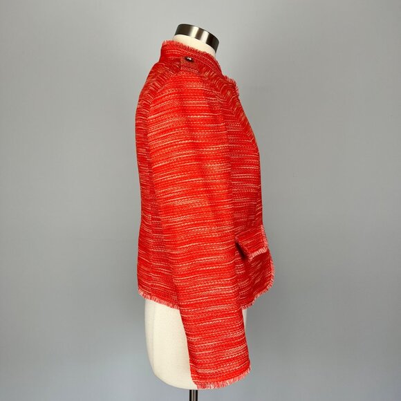 Chicos Womens Textured Fringe Jacket Garibaldi Orange Zip Front size Medium - Picture 8 of 16